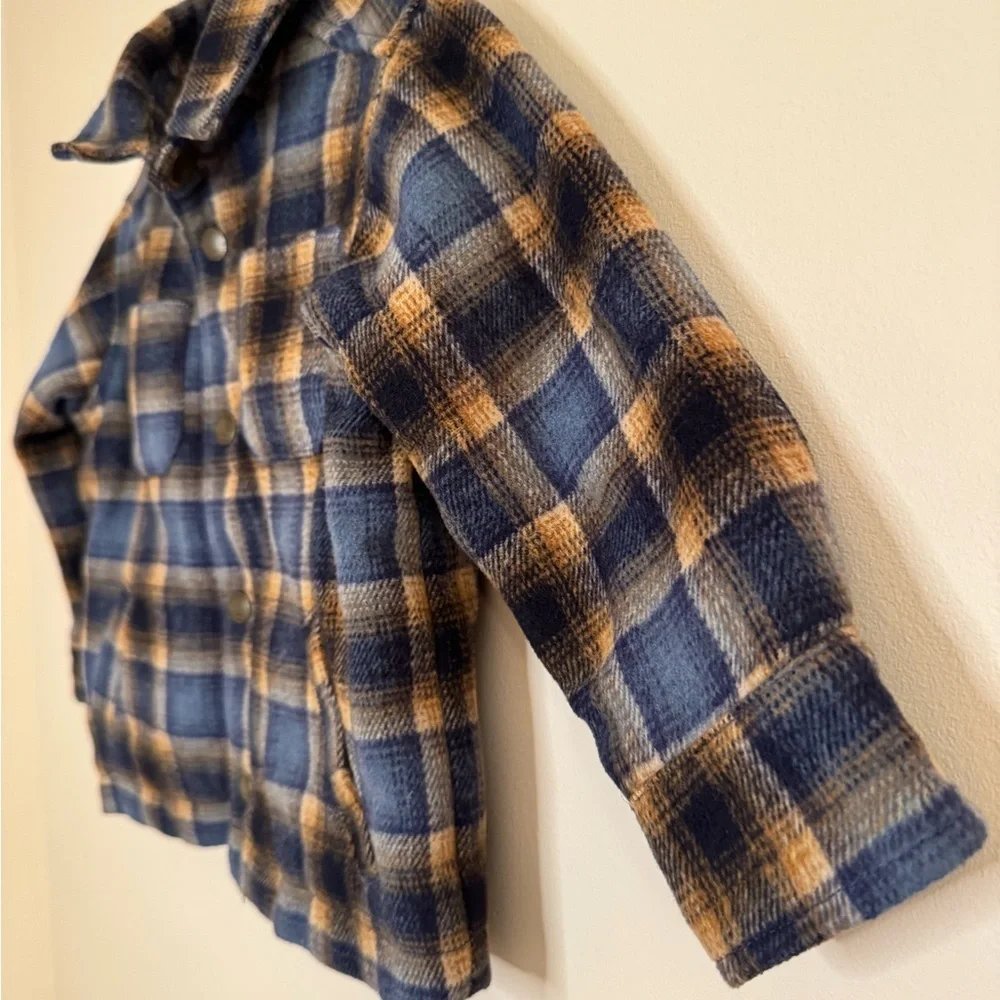 Old Navy Kids Plaid Shacket Blue and Brown Toddler Boys Size 2T Quilted Lining